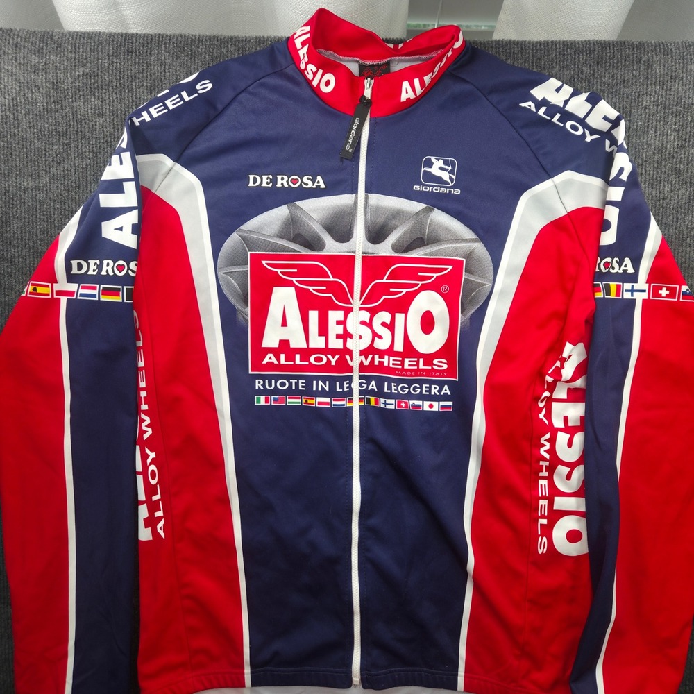 Giordana Alessio Cycling Jersey Mens XXL Blue Red Long Sleeve Full Zip Italy
